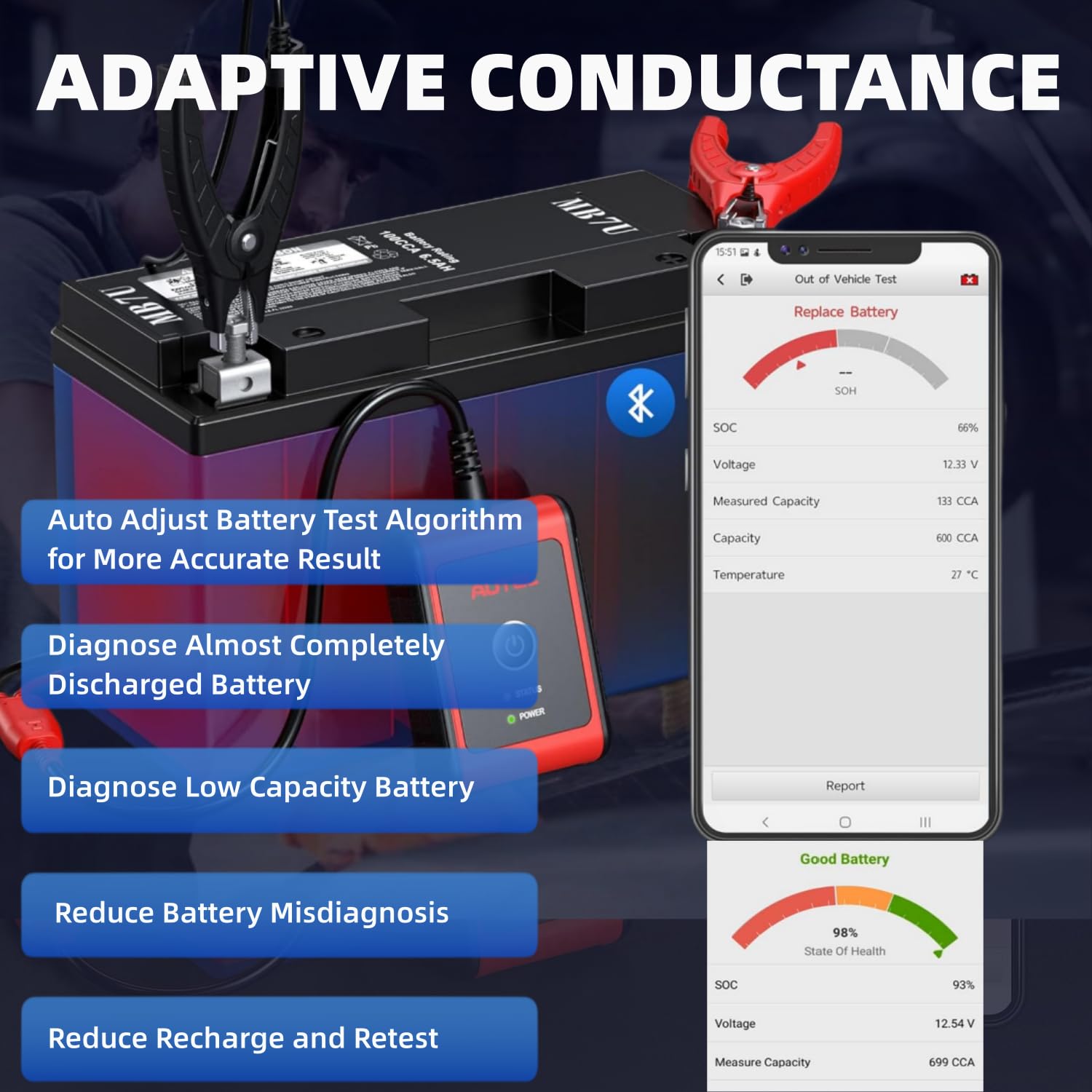 Autel Maxibas Bt Auto Battery Electrical System Analysis Tool Compatible With Cca Ca Sae En